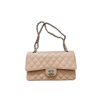 CHANEL Classic Flap CF Grain Embossed Cow Leather Flap Bag, Crossbody Bag, Shoulder Bag Medium Size Women's Milk Tea