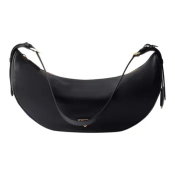 PRADA Leather Demi Lune Shoulder Bag Tubas Women's Black