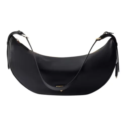 PRADA Leather Demi Lune Shoulder Bag Tubas Women's Black