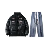 Set (Black Puffer Jacket+Dark Blue Jeans)