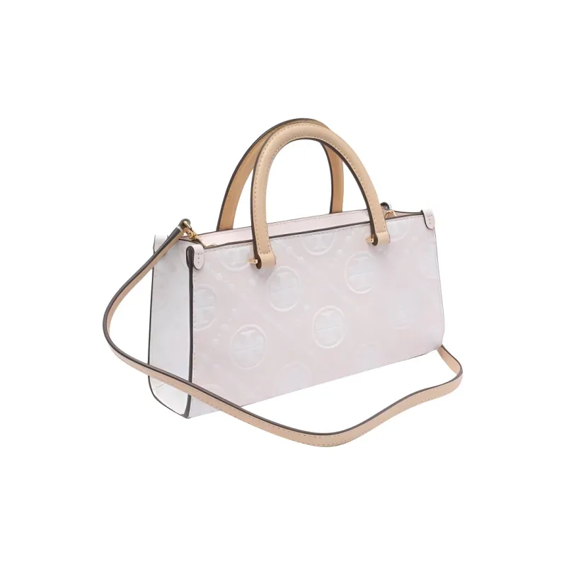 TORY BURCH T Monogram Leather Tote Bag, Shopping Bag, Shoulder Bag, Handbag Trumpets Women's Pink-1