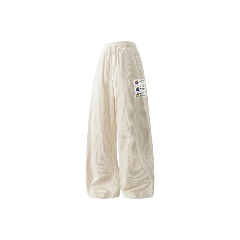 CULT OF INDIVIDUALITY Casual Pants Cartoon Print, Padded Corduroy Loose And Versatile Straight Leg Trousers Unisex-0