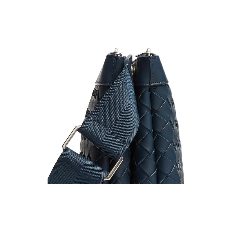 Bottega Veneta Cow Leather With Fabric Messenger Bag, Shoulder Bag, Crossbody Bag Men's Dark Blue-4
