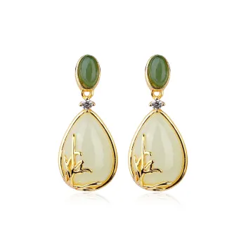 CHINA GOLD Hetian Jade Earrings Pale Greenish White Jade Women's