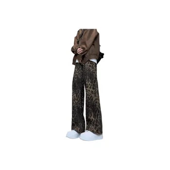 KIRHNE Jeans Unisex Leopard Print Black