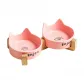 Meow Ear Pink Ceramic Double Bowl with Wooden Stand