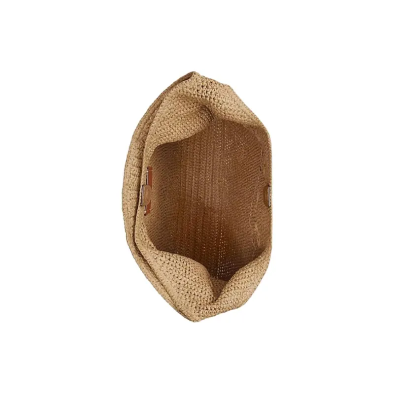 COACH Brooklyn Straw Woven Shoulder Bag Women's Beige-3