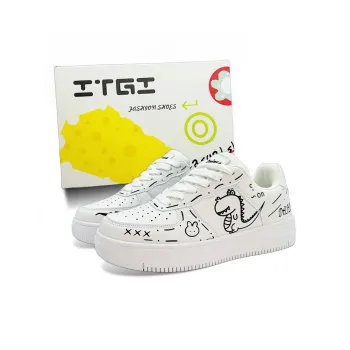 ITGI Height Increasing Abrasion Resistant Low Top Skateboard Shoes Unisex Black And White Dinosaurs