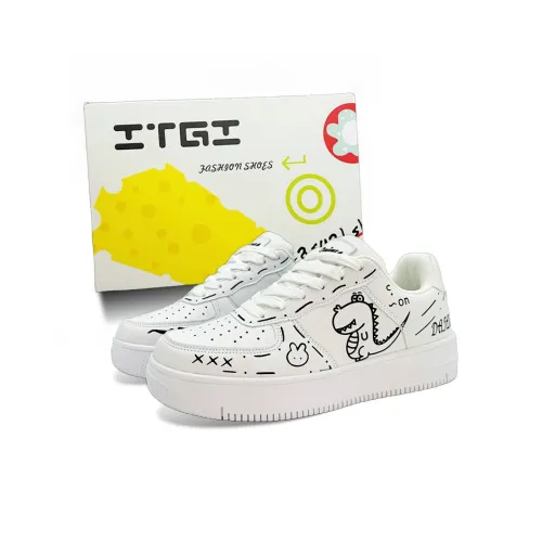 ITGI Height Increasing Abrasion Resistant Low Top Skateboard Shoes Unisex Black And White Dinosaurs