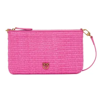 PINKO Love Birds Series Raffia With Calfskin Clutch Women's Fuchsia