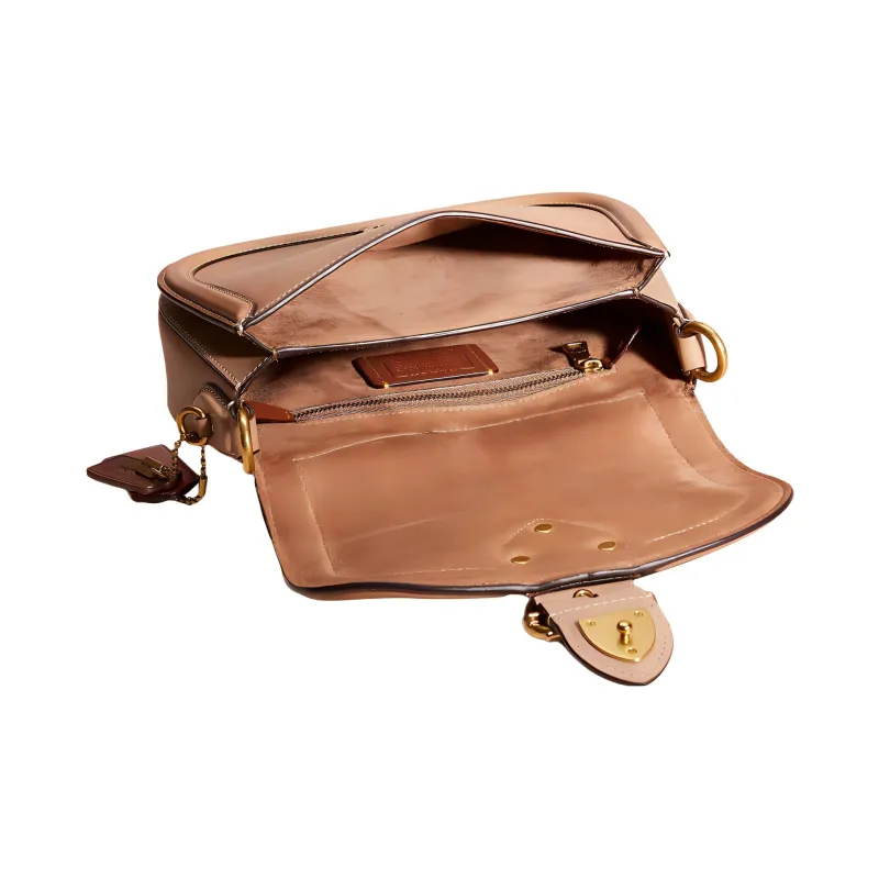 COACH Beat Leather Saddle Bag, Shoulder Bag, Crossbody Bag Small Size Women's Brown & Milk Tea-2