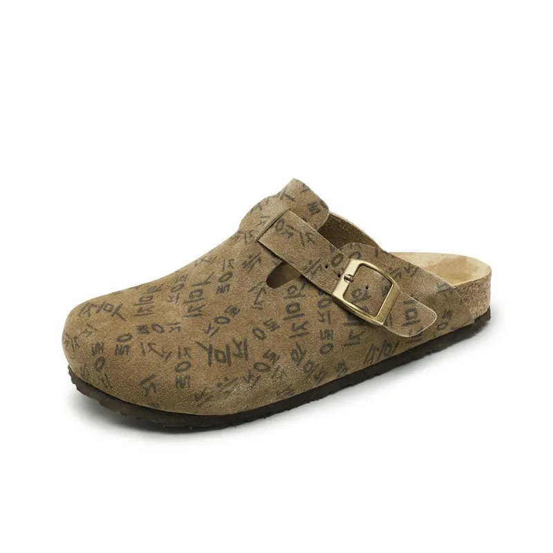 Mulinsen Cork Sole Leather Patchwork Abrasion Resistant Closed Toe Slippers Unisex-11