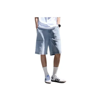 MIANXIANSHENG Denim Shorts Men's Vintage Light Blue