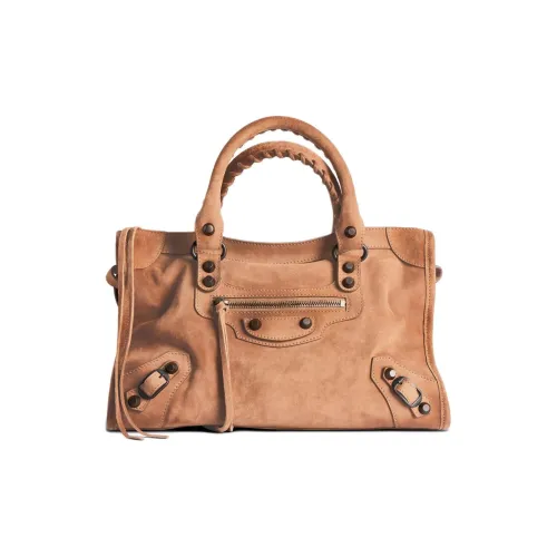 Balenciaga Le City Suede Calfskin One Shoulder Handbag Small Size Women's Camel