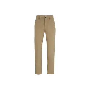 HUGO BOSS SS24 Tapered Fit Chinos In Stretch Cotton Satin Casual Pants Men's Light Coffee