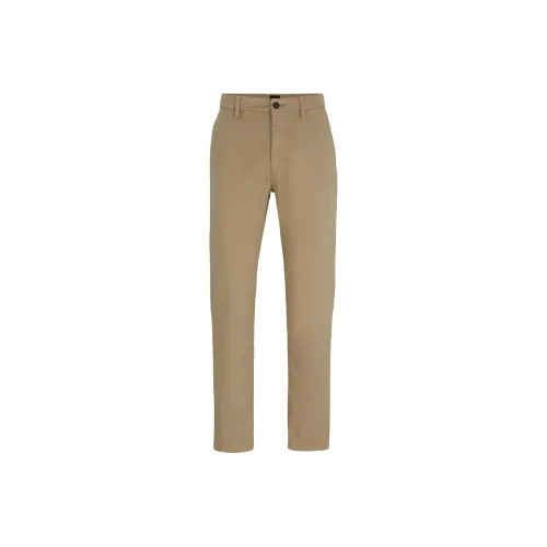 HUGO BOSS SS24 Tapered Fit Chinos In Stretch Cotton Satin Casual Pants Men's Light Coffee