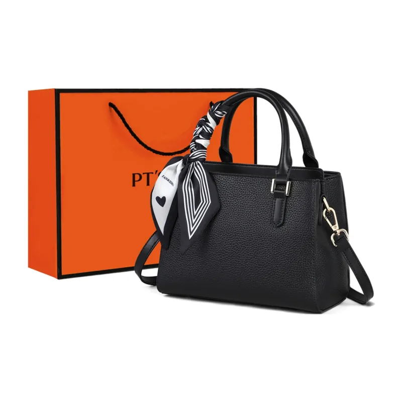 PT'SON Cow Leather Crossbody Handbag Regular Women's Khaki/Black-3
