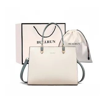 Bullrun Cow Leather With Synthetic Leather Handbag Women's Ecru