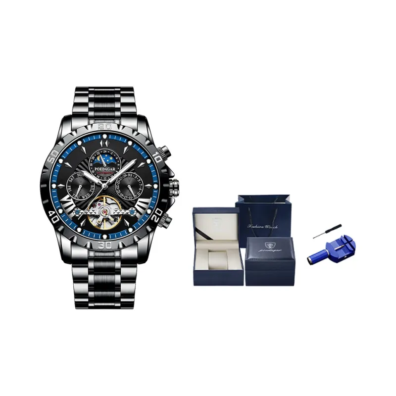 POEDAGAR Automatic Mechanical Movement Stainless Steel Watchband Watch Men's Watches Black Dial-10