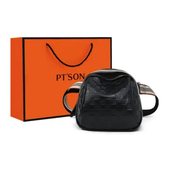 PT'SON Cow Leather With Synthetic Leather Shoulder Bag, Crossbody Bag, Dome Bag Regular Women's Black