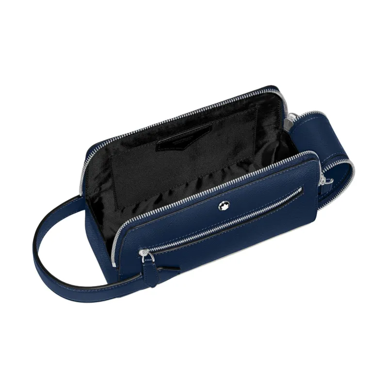 MONTBLANC Full Grain Cow Leather Toiletry Bag Men's Pen Blue-6
