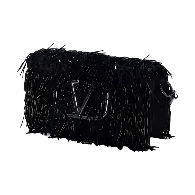 Valentino Locò Logo Plaque Frayed Detailed Shoulder Bag-1