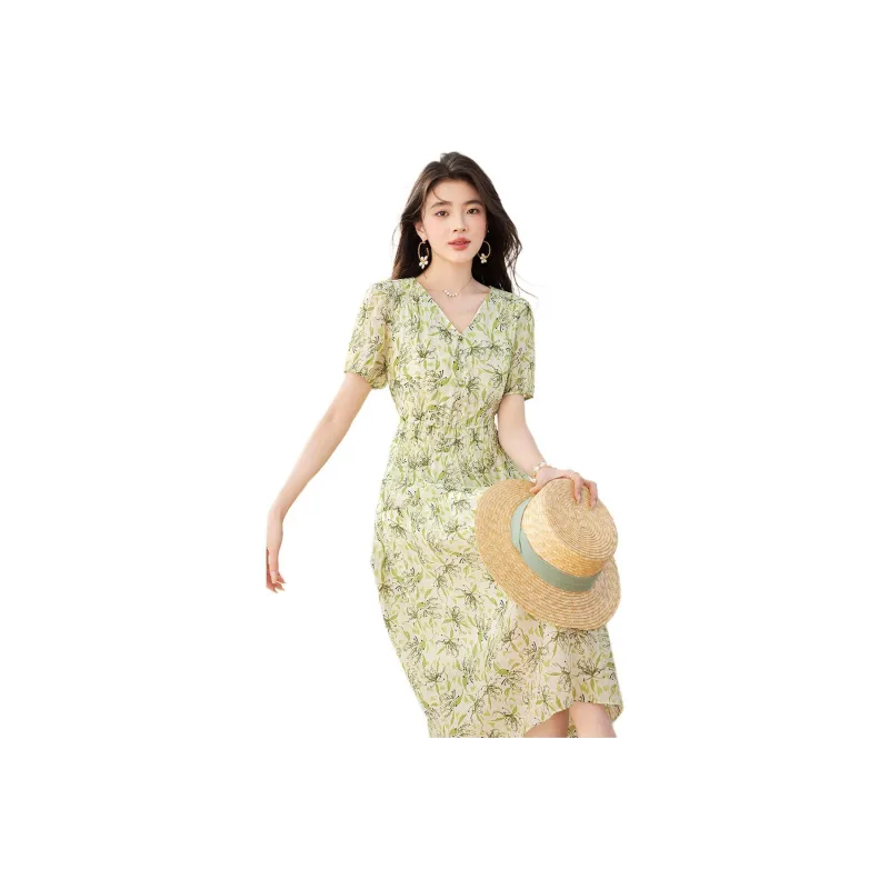 Like The Age Of Water Short Sleeved Dress Women's Green-0