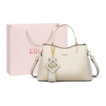 EBLAN Cow Leather Handbag, Tote Bag, Shoulder Bag Regular Women's Ecru