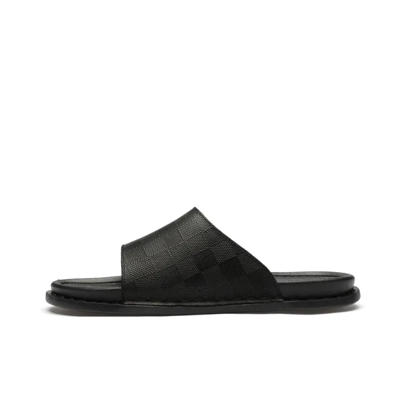 AIPSEN Rubber Sole Slip Resistant Abrasion Resistant Slide Slippers Men's Black-0