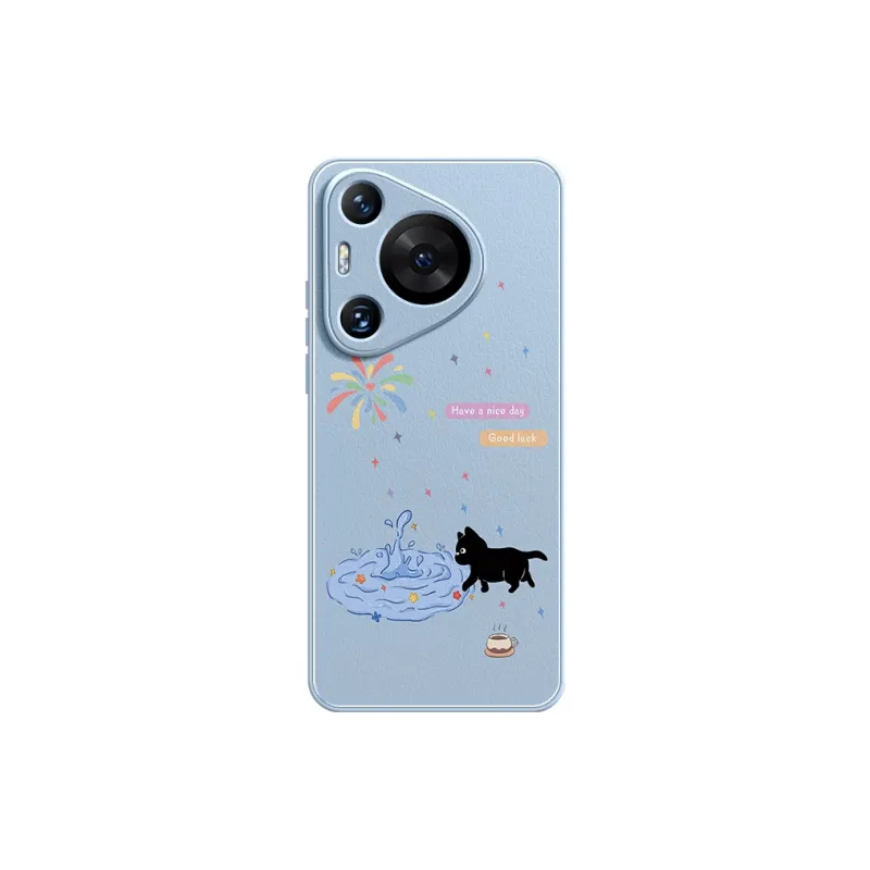 Lingtao Leather Material Kitten In The Pool Phone Cases Compatibility Huawei Pura 70 Pro+/P60/P50/P40 Girlish Artistic-9