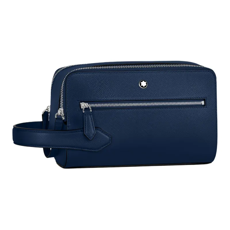 MONTBLANC Full Grain Cow Leather Toiletry Bag Men's Pen Blue-1