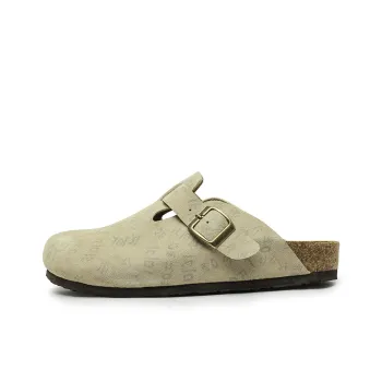 Mulinsen Cork Sole Leather Patchwork Abrasion Resistant Closed Toe Slippers Unisex