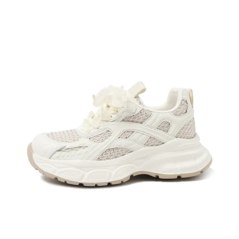 CAMEIDO Breathable Height Increase Low Top Chunky Sneakers Women's Ecru-2