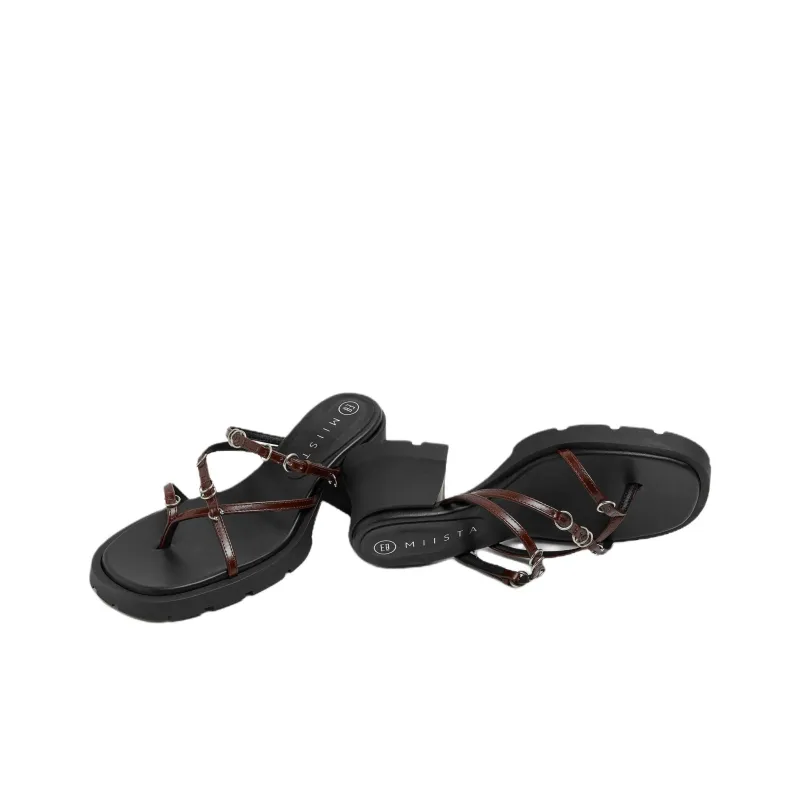 MIISTA Rubber Sole Flip Flops Women's Brown-2