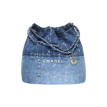 CHANEL Denim With Sequins Shoulder Bag Women's Light Blue/Blue