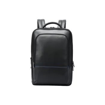 BOPAI Top Grain Cow Leather Laptop Bag Backpack Regular Men's Black
