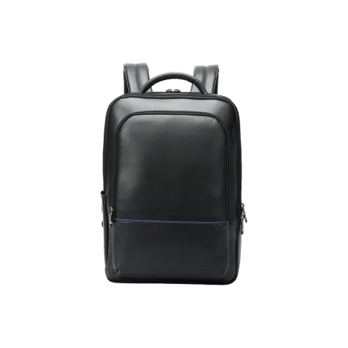 BOPAI Top Grain Cow Leather Laptop Bag Backpack Regular Men's Black