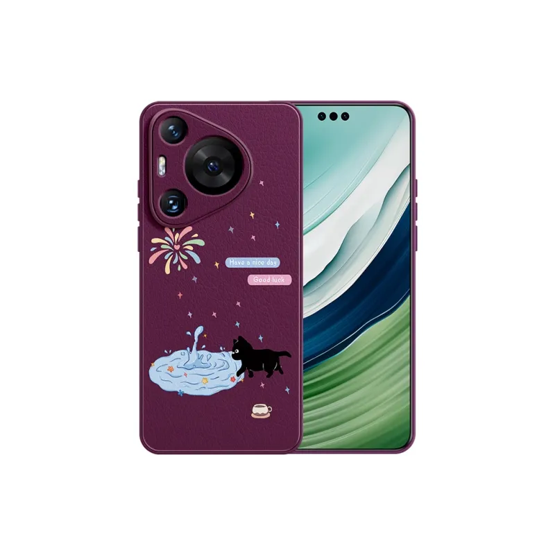 Lingtao Leather Material Kitten In The Pool Phone Cases Compatibility Huawei Pura 70 Pro+/P60/P50/P40 Girlish Artistic-4