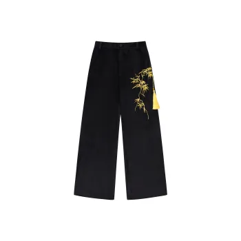 Thunder Strike Bamboo Embroidered Gold Fringe CNEW Casual Pants Unisex Black