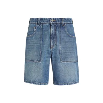 FENDI Ff Plaque Denim Shorts