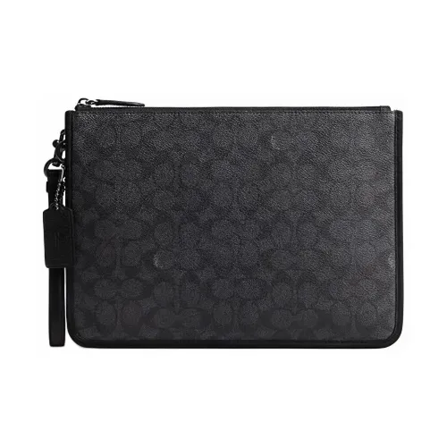 COACH Charter Artificial Leather With Cow Leather Clutch Large Size Men's Charcoal Black