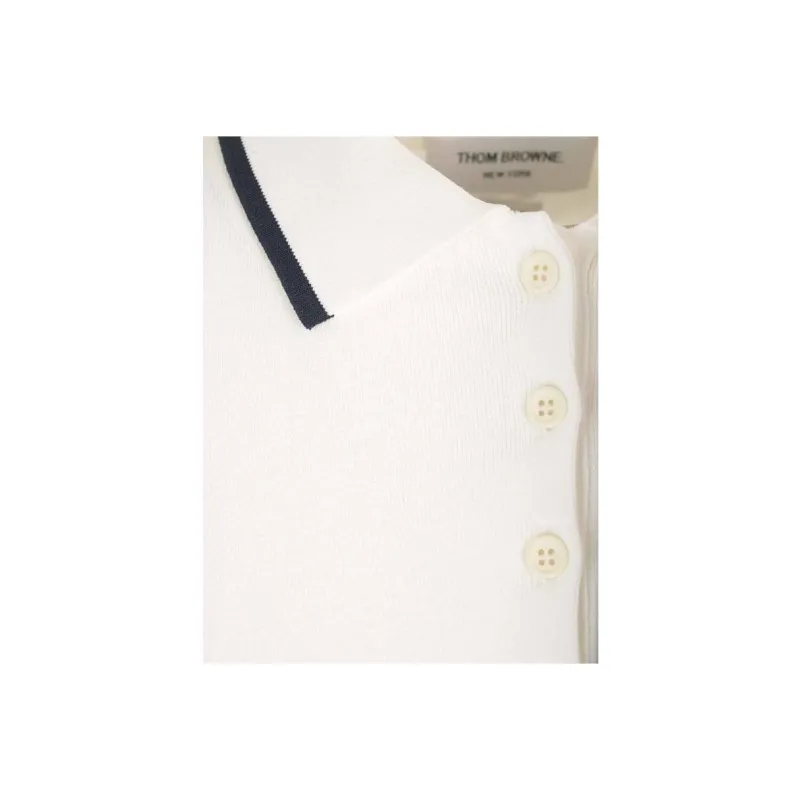THOM BROWNE Rib Stitch Short Sleeved Polo Shirt-5