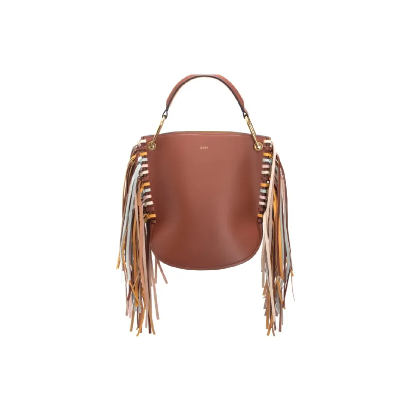 ZESH Cow Leather Fringe Commute Bucket Bag Handbag Medium Size Women's Multicolor-3