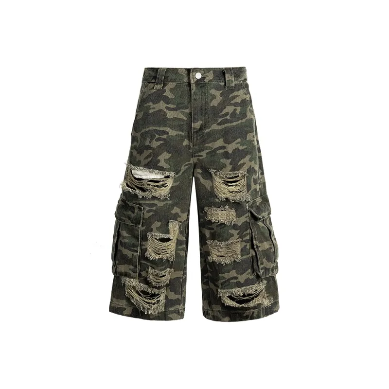 CHOUCHOUS Denim Shorts Unisex Camouflage-1
