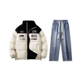 Set (Black Apricot Cotton Jacket+Dark Blue Jeans)