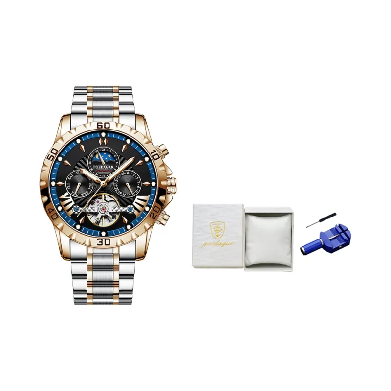 POEDAGAR Automatic Mechanical Movement Stainless Steel Watchband Watch Men's Watches Black Dial-19