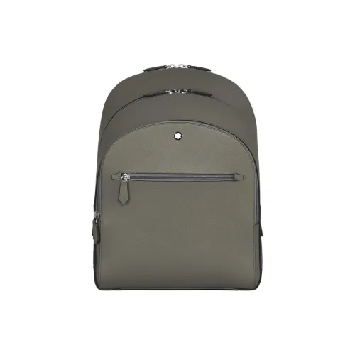 MONTBLANC Leather Backpack Medium Size Unisex Medium Gray
