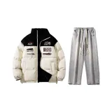 Set (Black Apricot Puffer Jacket+Light Blue Jeans)