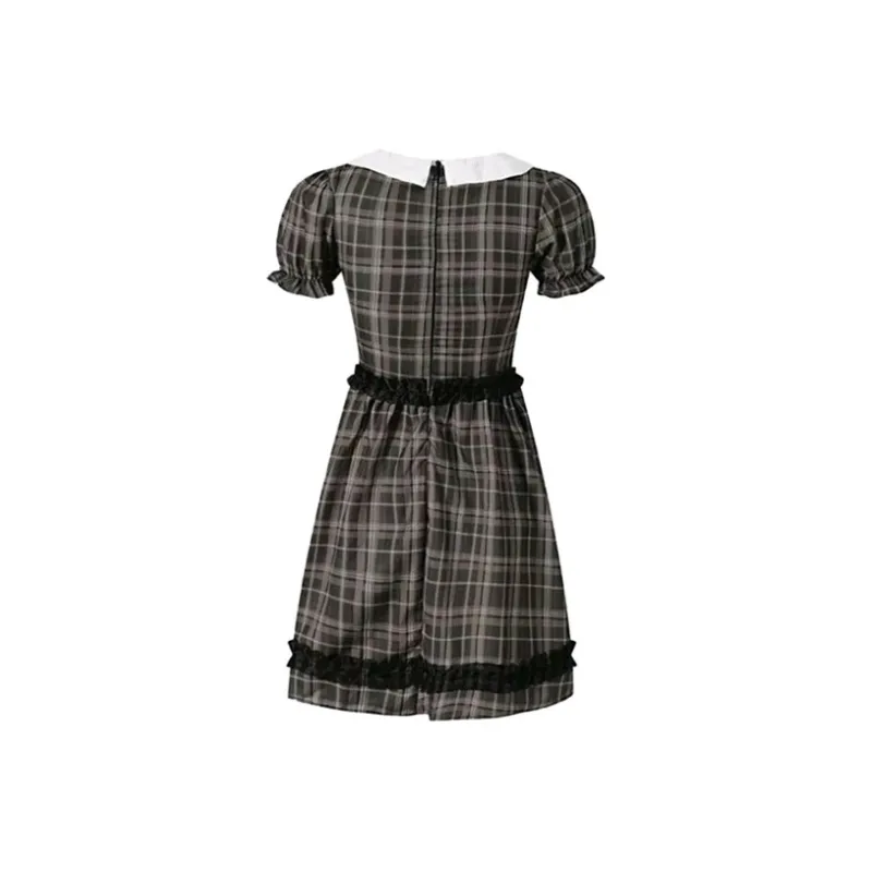 PLANE DRIFT Short Sleeved Dress Women's Plaid Skirt-1