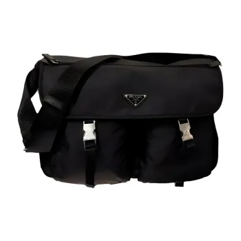 PRADA Recycled Nylon Messenger Bag Shoulder Bag Crossbody Bag Large Size Unisex Black